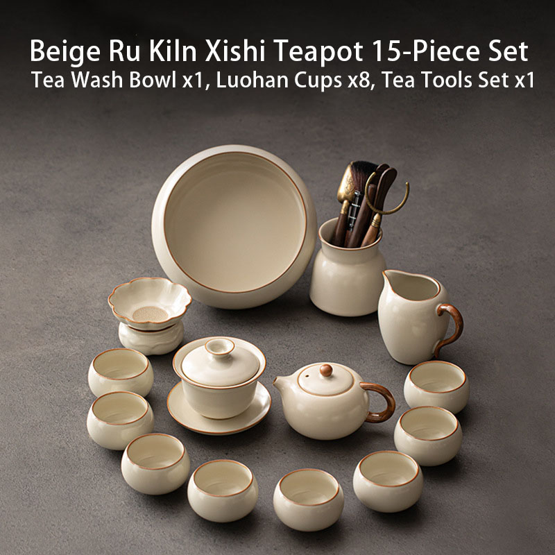 Beige Ru-Ware Xishi Teapot Set view 2