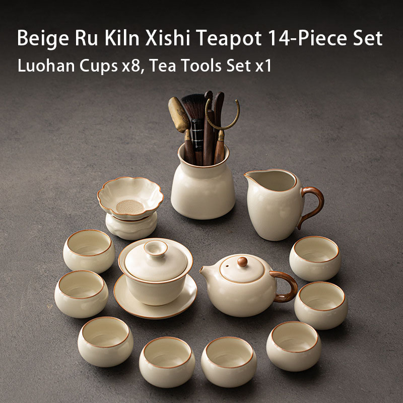Beige Ru-Ware Xishi Teapot Set view 3